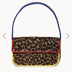 STAUD NWOT Leopard Print Tommy Beaded Bag